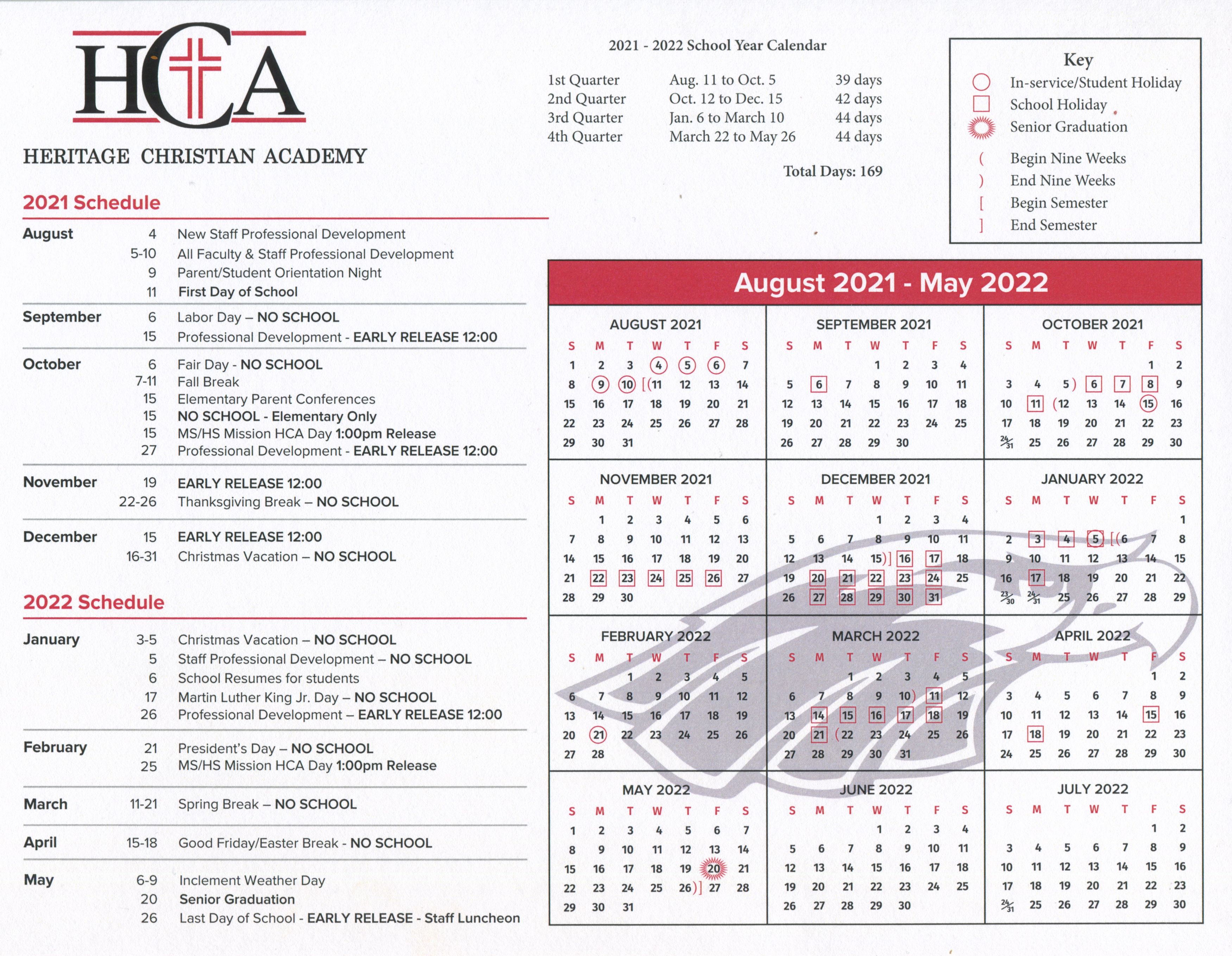 2021 2022 School Calendar Heritage Christian Academy 2021 2022 School Calendar Heritage Christian Academy